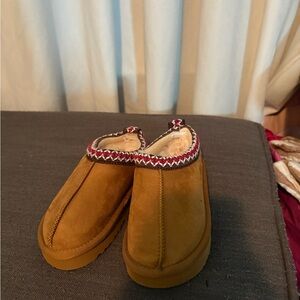 Falls Creek Tan Kids Boots with Red Patterned Trim